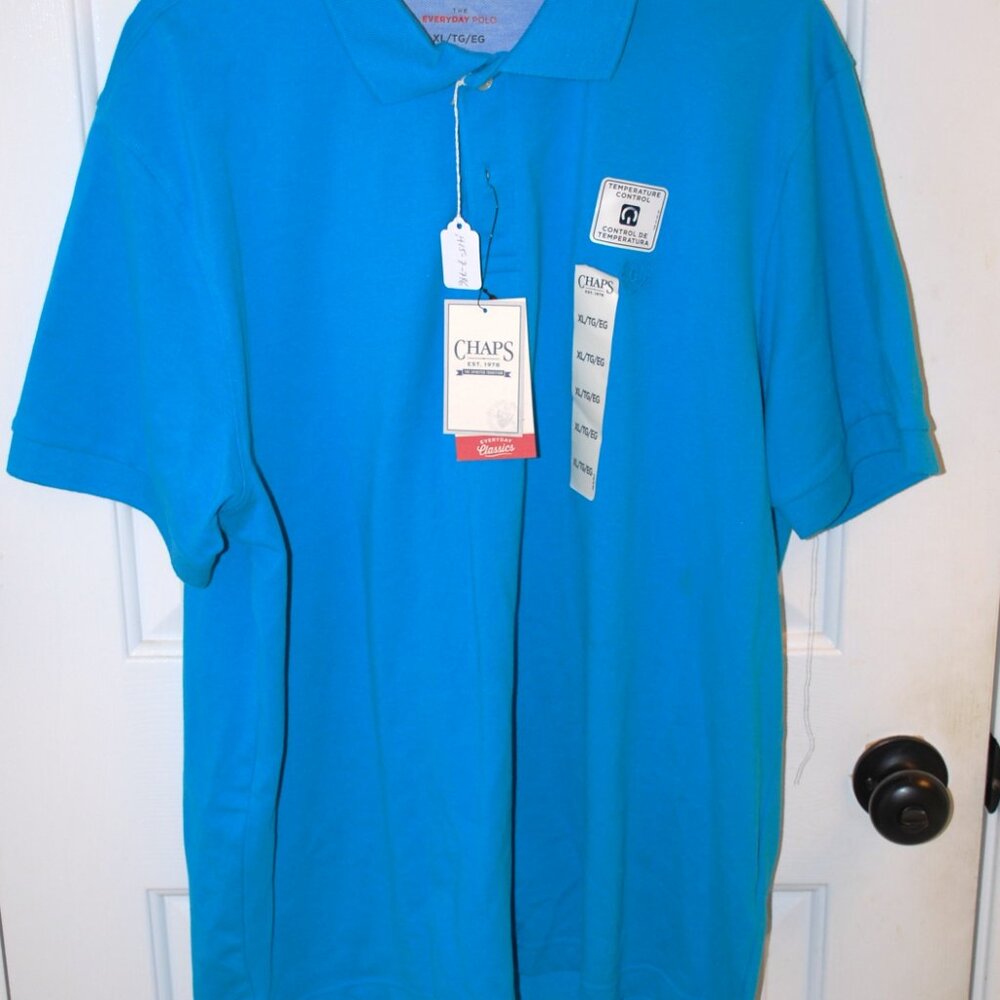 Mens Chaps Everyday Polo XL Light Blue Poly/Cotton Blend New With Tags NWT